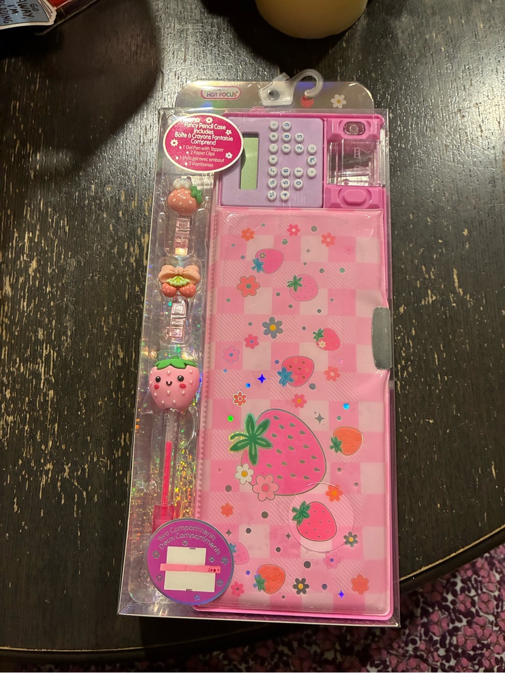 Pink Strawberry Pattern Pencil case with Accessories